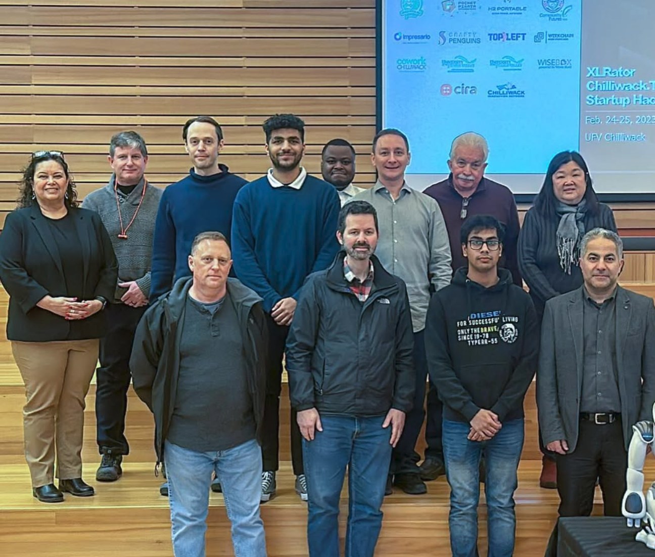 Organizers and participants at the XLRator Chilliwack.Tech Startup Hackathon, February 2023, at UFV Chilliwack