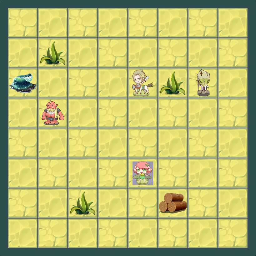 Battles Royale: player pieces and obstacles on the game board